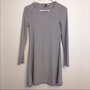 Black and White Striped Fitted Long Sleeve Dress 8